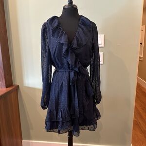Navy Blue Ruffled Wrap Dress